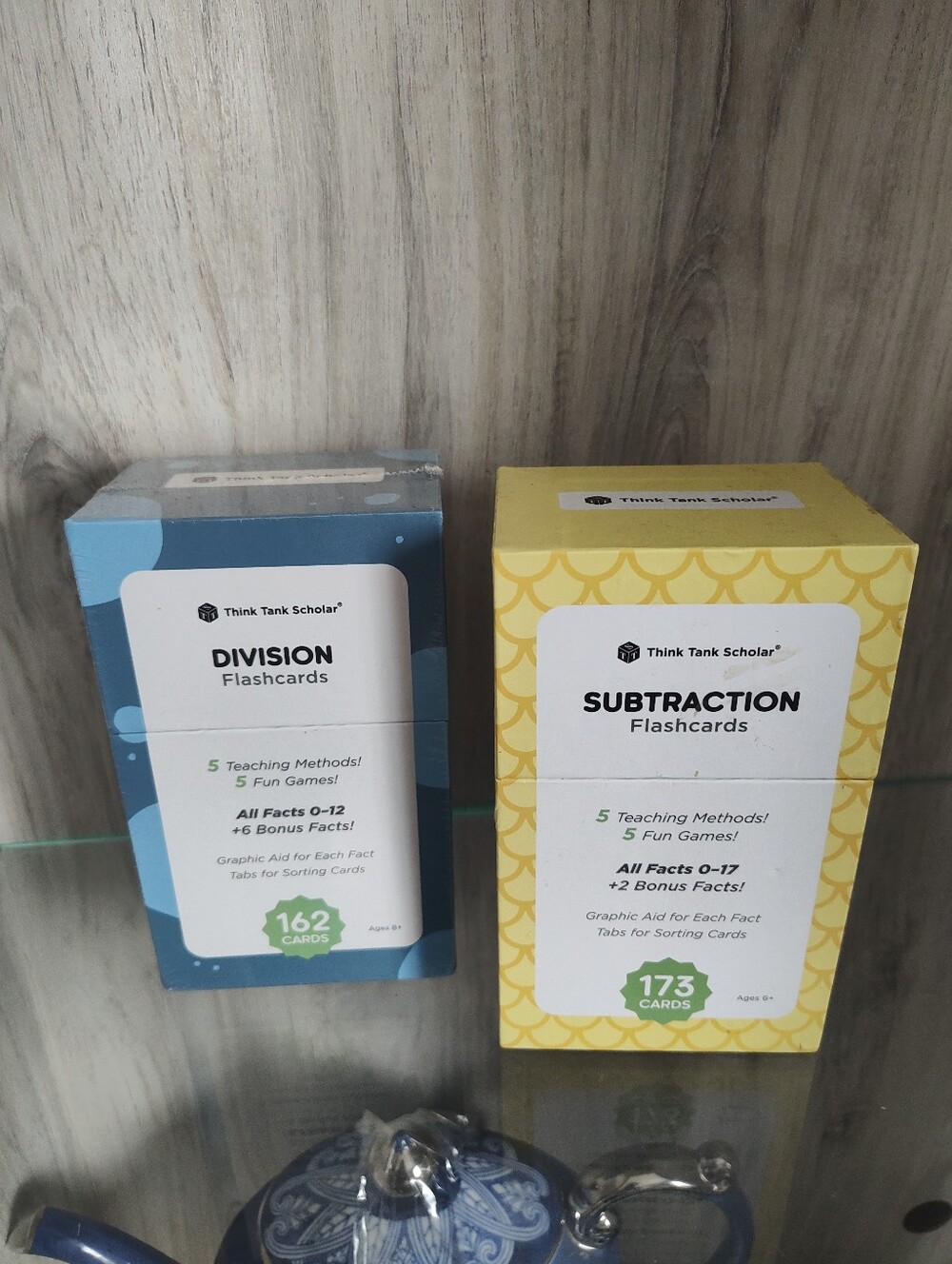 two boxes of educational flashcards Substraction And Division Flashcards